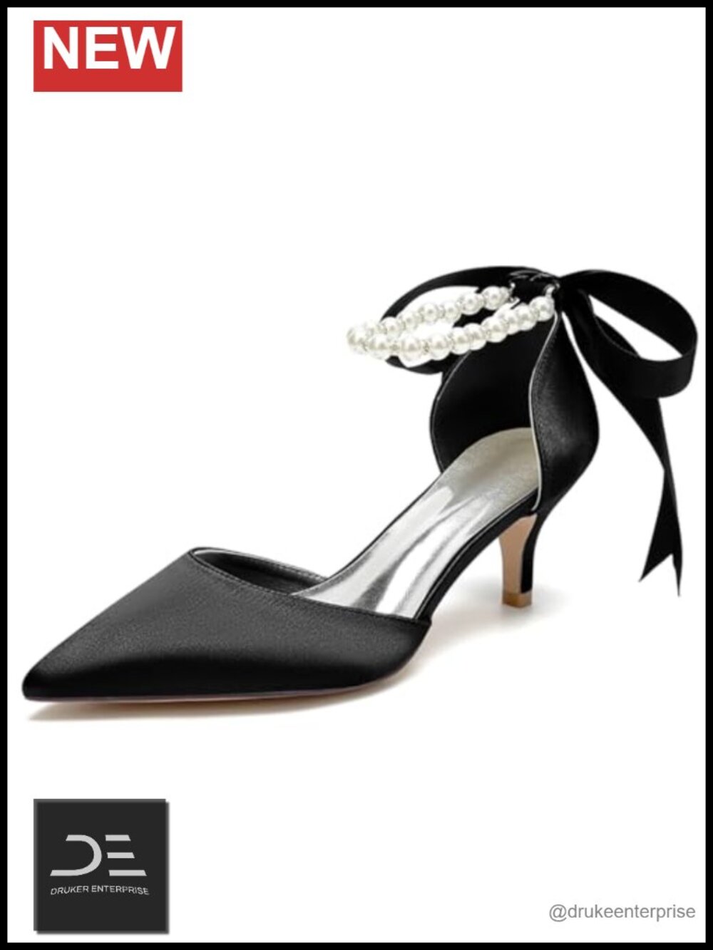 Satin Pointed Toe Kitten Heels Ankle Strap Pearls Bridal Pumps Party Dress Shoes
